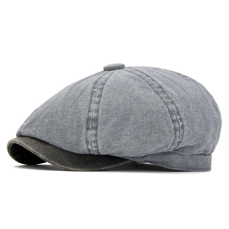 British Contrast Newsboy Hat Men's Spring Summer Denim Octagonal Cap Retro Painter Beret