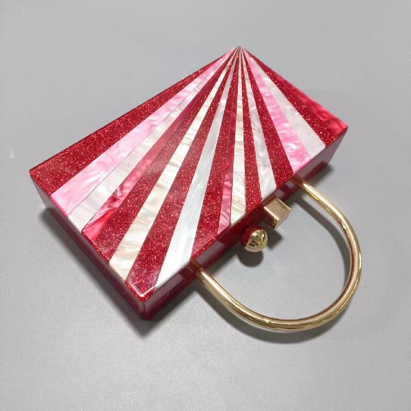 Evening Party Luxury Brand Clutch Patchwork Purse Genuine Shoulder Chain Acrylic Women's Handbag Rectangular Hand Bags Elegant