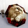 Rose and Persian Cat Pattern, Automatic Folding Umbrella, Portable and Foldable Design, 8 Ribs, a Christmas or Birthday Gift.