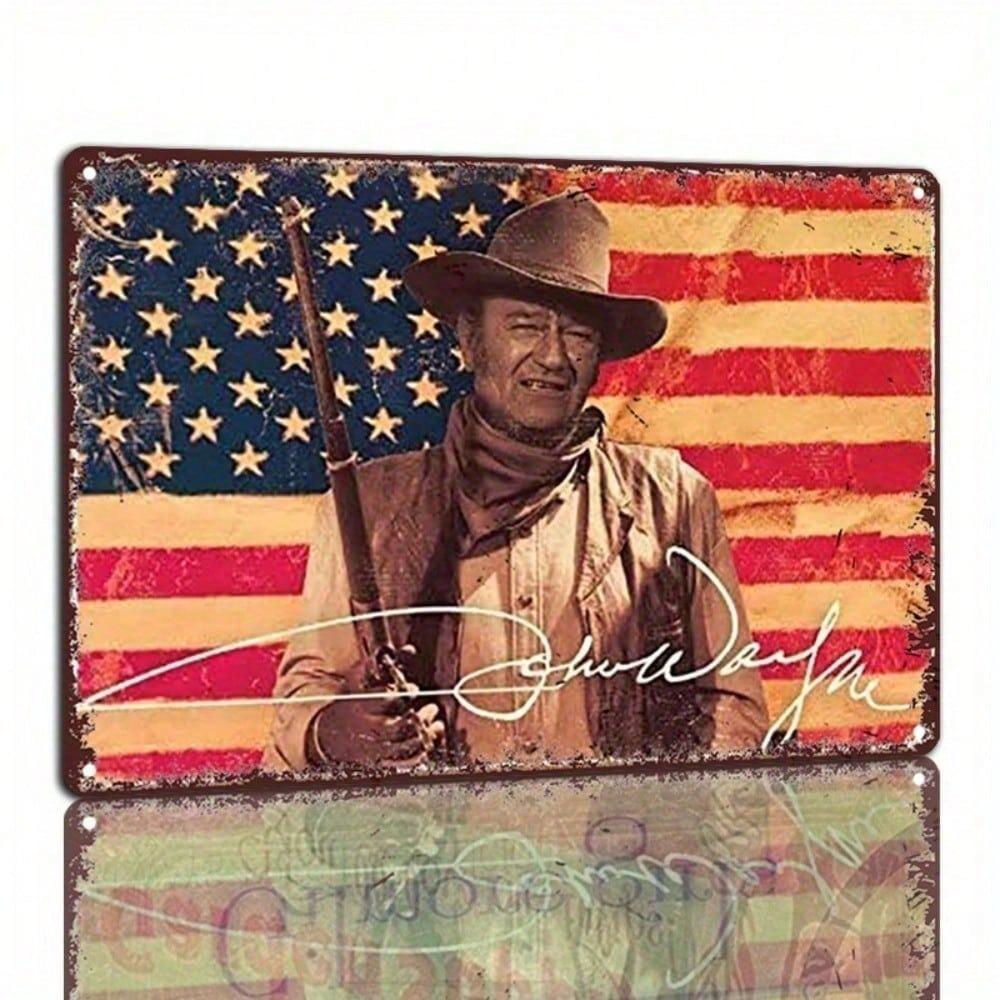 Vintage Western Cowboy Metal Tin Sign, American Flag Retro Wall Decor for Home Bar Office, 7.87x11.81 Inch