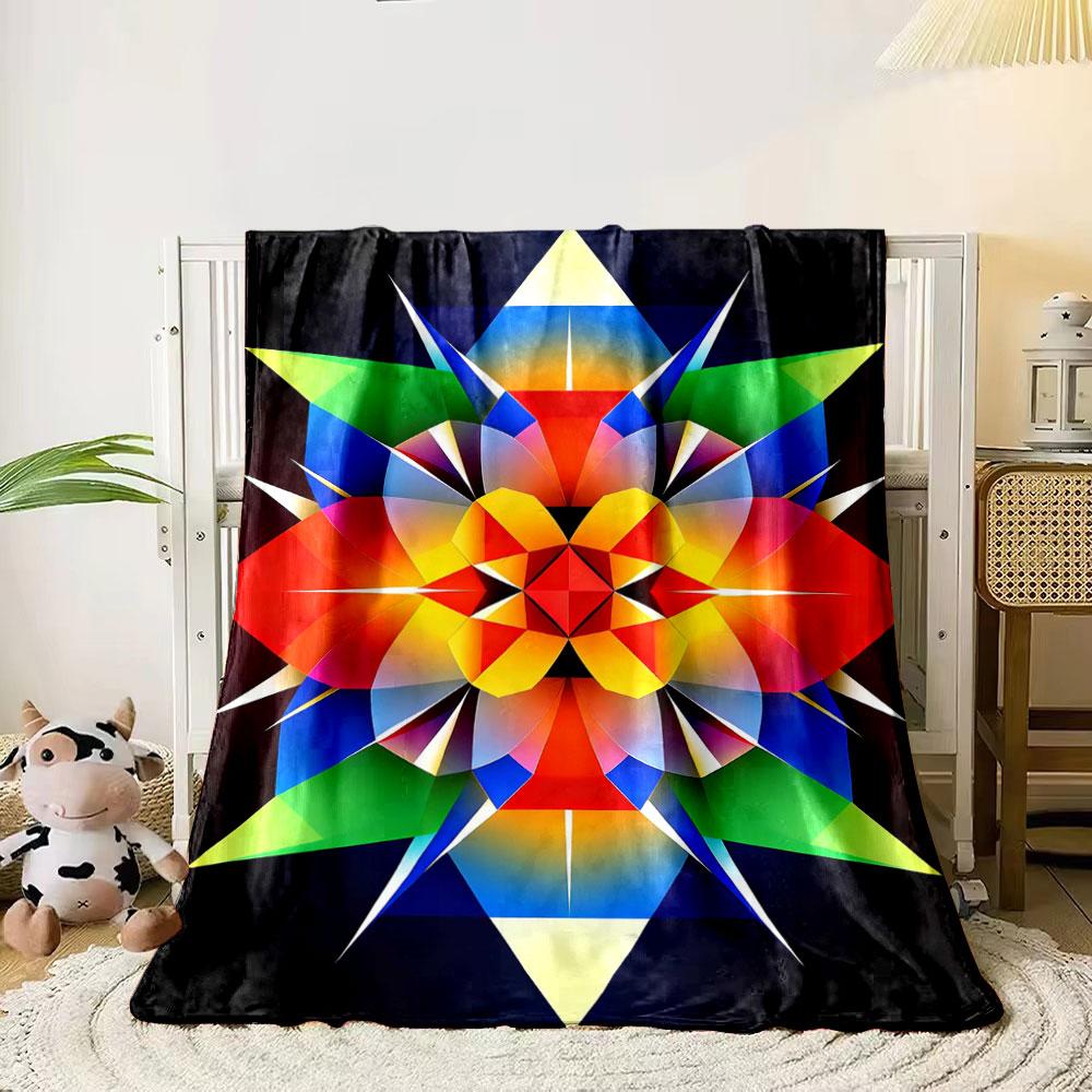 Geometric, colorful starburst pattern with sharp, overlapping shapes. for all seasons blanket lunch break throw gift 80cm x 120cm