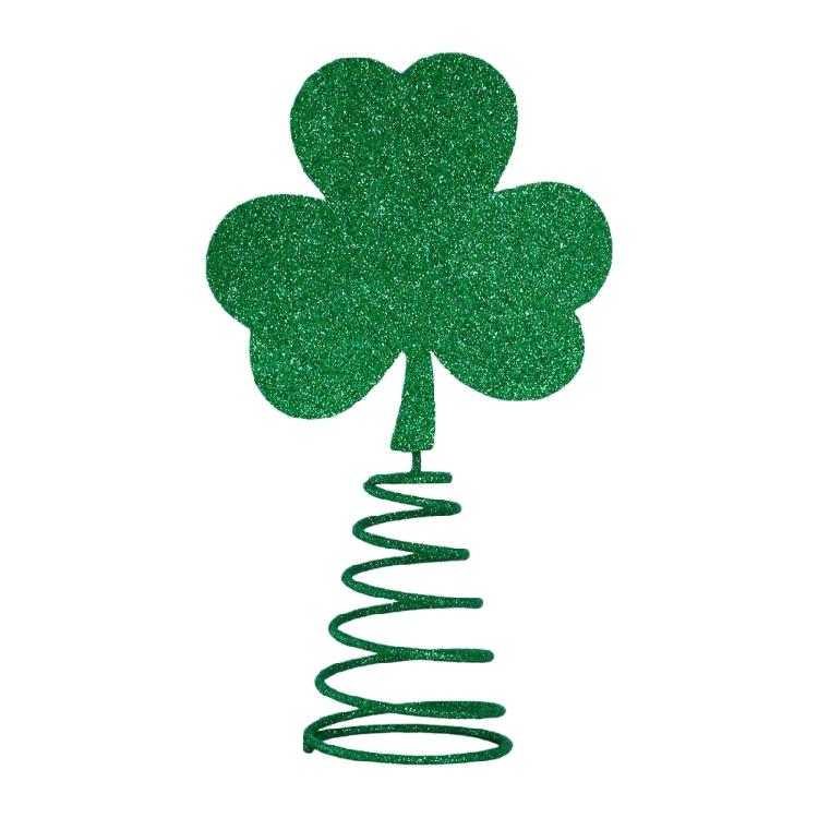 

Patrick s Day Festival Metal Shamrock Tree Top Ornament with Spring Mechanism for Christmas Tree Holiday Decoration 1