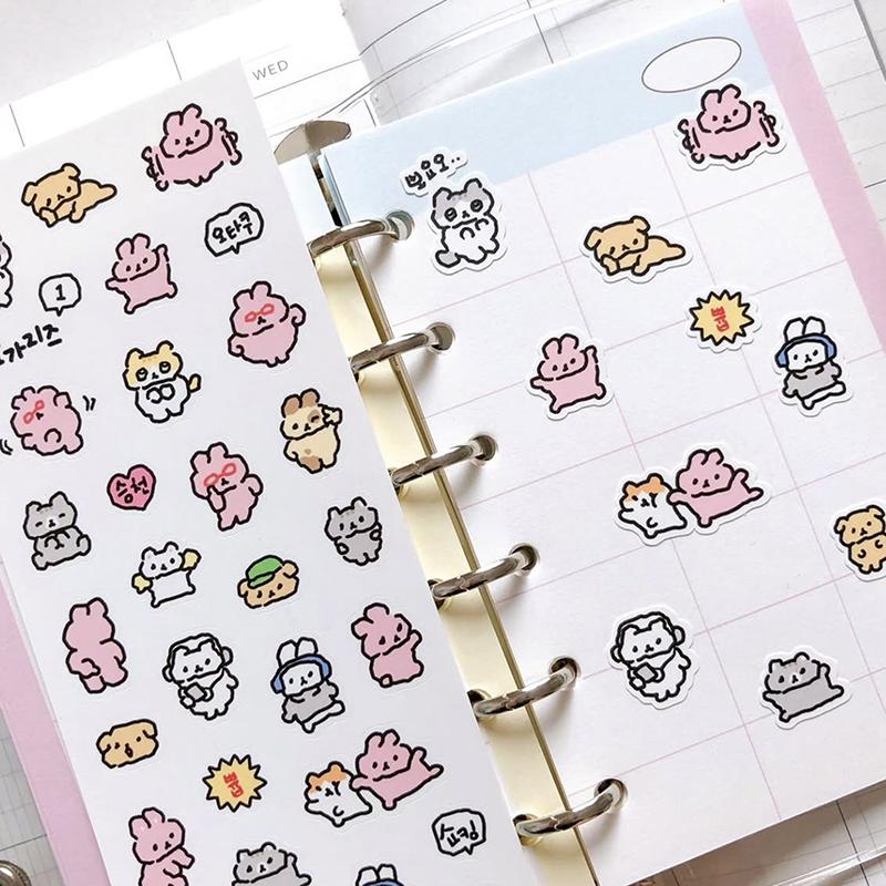 1/3 Sheets Korean Cute Graffiti Style Rabbit Cartoon Stickers Kawaii Animal Decals Hand Account Diary Scrapbook Sticker
