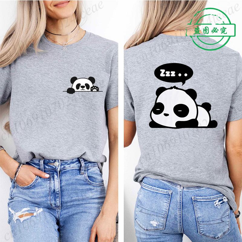 Bambusová Panda Dámské Grafické Tričko pro Ženy Dívka Krátký Rukáv Kulatý Výstřih Ležérní Top na Léto a Jaro, Dámské Oblečení