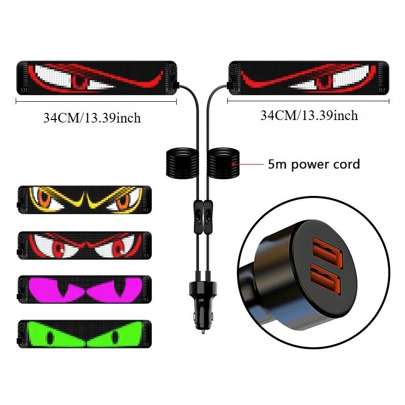 

10.2x34.8CM 2PCS Huge Bright Devil Eyes LED Light Remote Music Control Custom Text Lighting Scrolling For Board Windshield