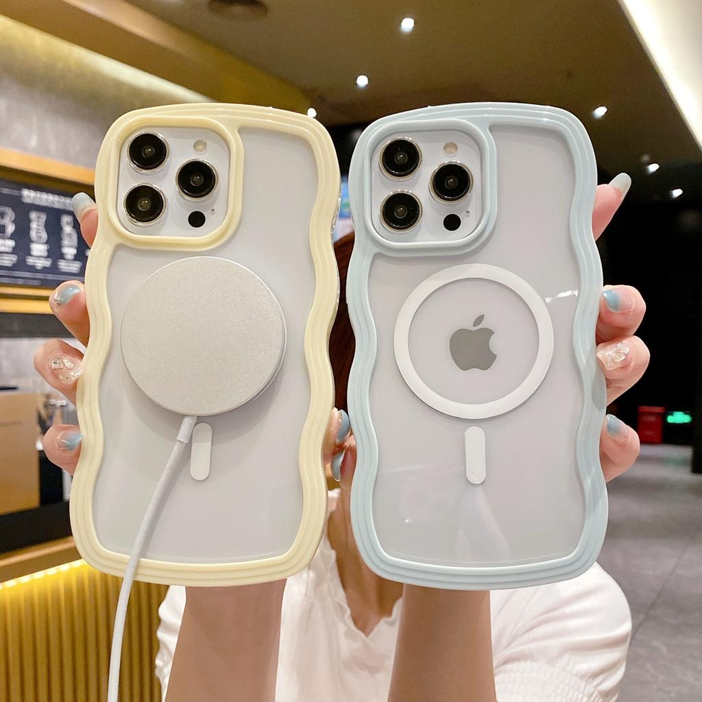 For iPhone 16 Pro Max Case Compatible with MagSafe PC + TPU Wavy Edge Protective Cover