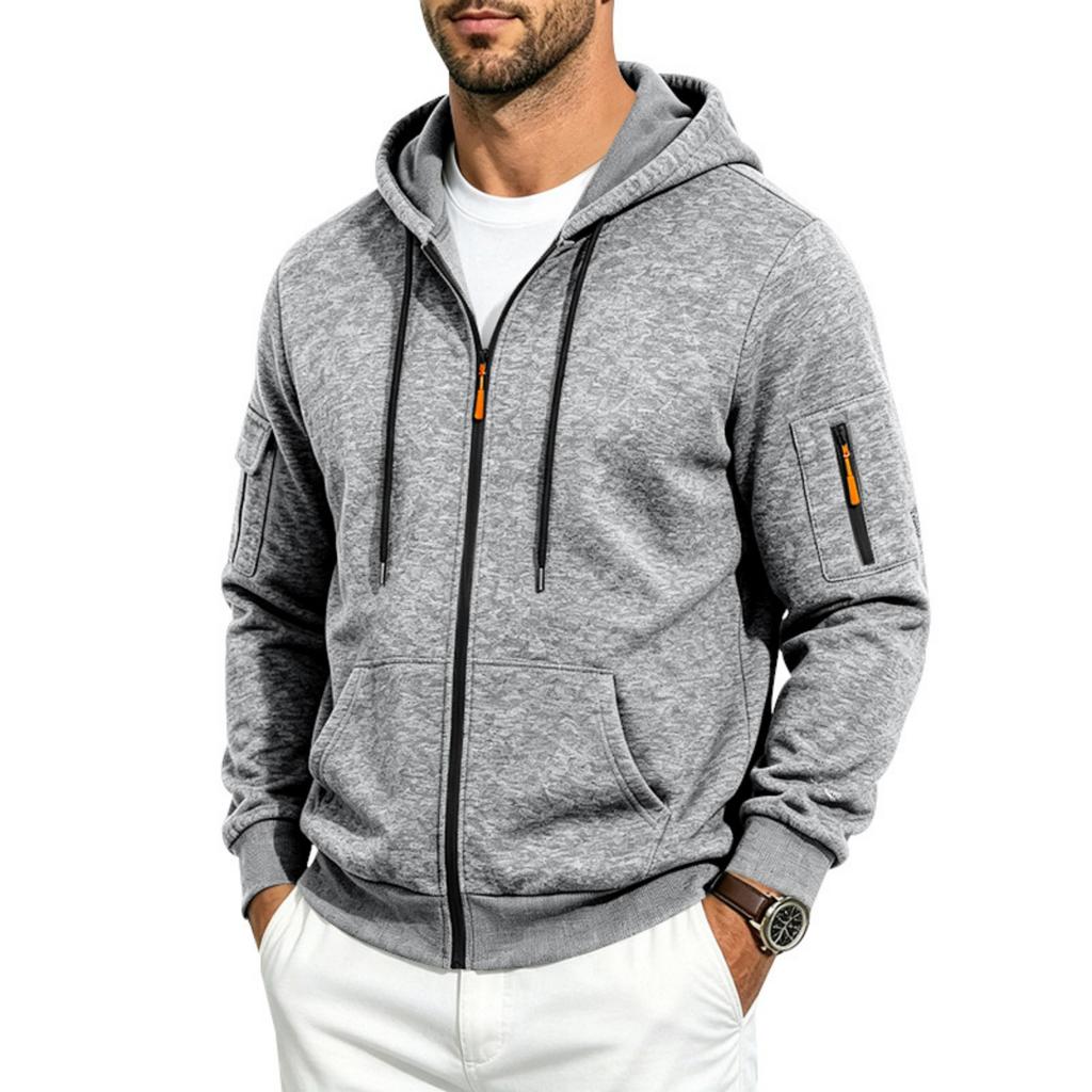 Men's Loose Fit Zip Hoodie with Multiple Pockets Casual Jacket