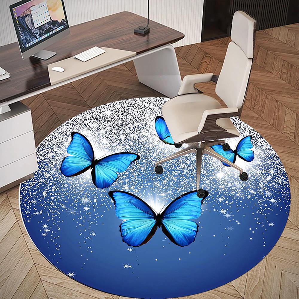 1pc Butterfly Moon Round Chair mat Area Rug - Non-Slip, Floor Mat for Office, Bedroom, home decor Christmas Gift p0811224