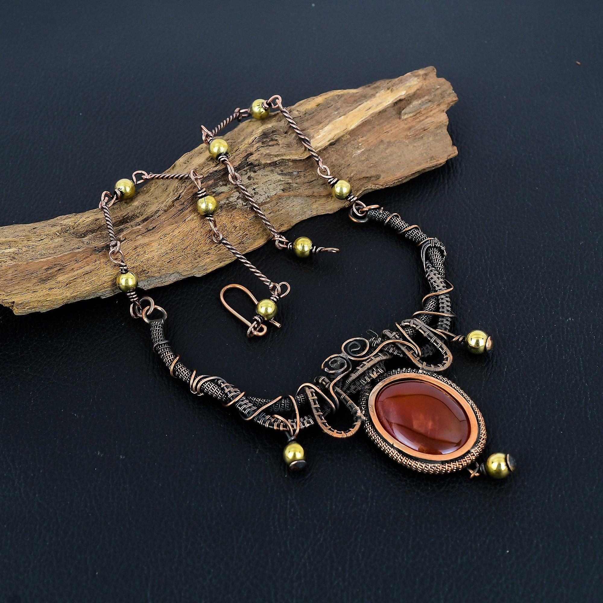 

Ожерелье из необработанного сердолика, Ожерелье, обернутое медной проволокой 999 пробы, из натурального драгоценного камня, Украшения ручной работы, Подарок на день рождения и годовщину для нее