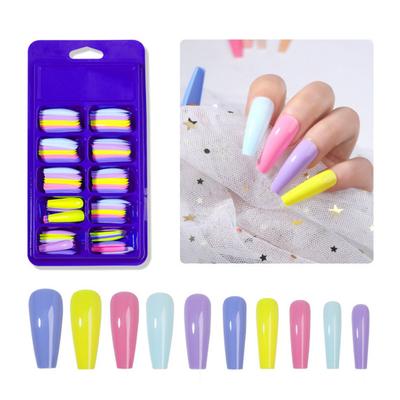 100Pcs/Box Faux Nail Patch Folding Without Trace Long T-shape Full Cover Colorful Manicure Extension False Nail Tips Nail Salon Supply