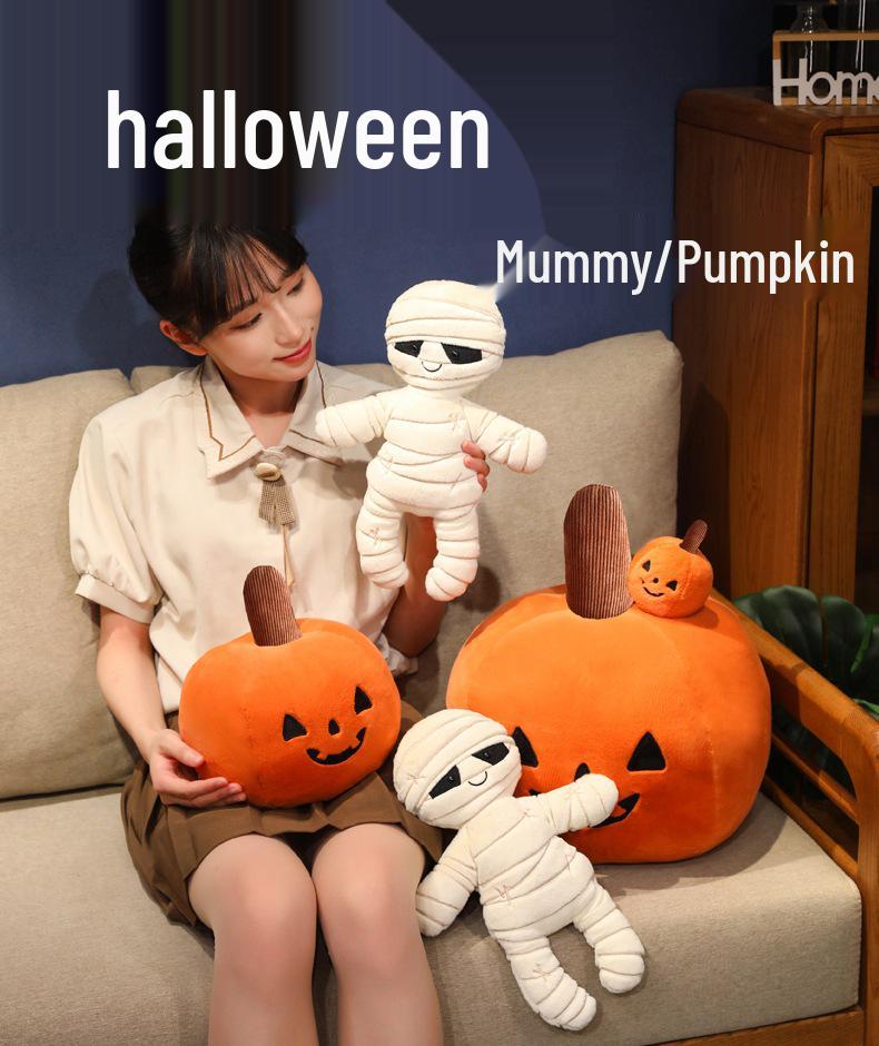 Halloween Plush Toy Set: Mummy, Pumpkin, Skeleton & Vampire Dolls