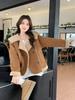 Khaki Fleece-Lined Shearling Coat: 2024 Winter Street Style Big Lapel Biker Jacket