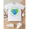European size Girls round neck short sleeved T shirt with heart shaped earth pattern