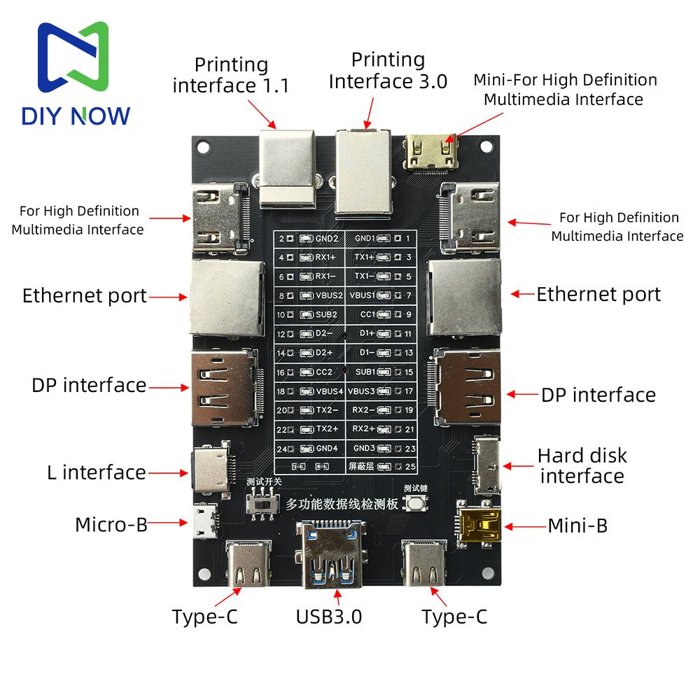 USB Data Cable Tester Type-C Micro Short Circuit Switch Test Board Multifunctional  Ethernet Line Detection Board CR1220 Battery