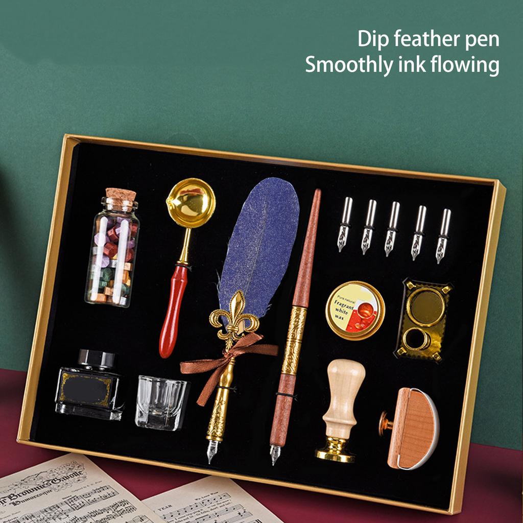Quill Pen and Ink Set Vintage Elegant Glossy Writting Exquisite Colors   Pen and Ink Set with  ing Wax