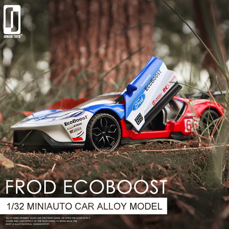 Juguete modelo de coche fundido a presión Ford V8 GT a escala 1/32, vehículo de juguete con sonido y luz para niños pequeños y niñas, colección de regalos