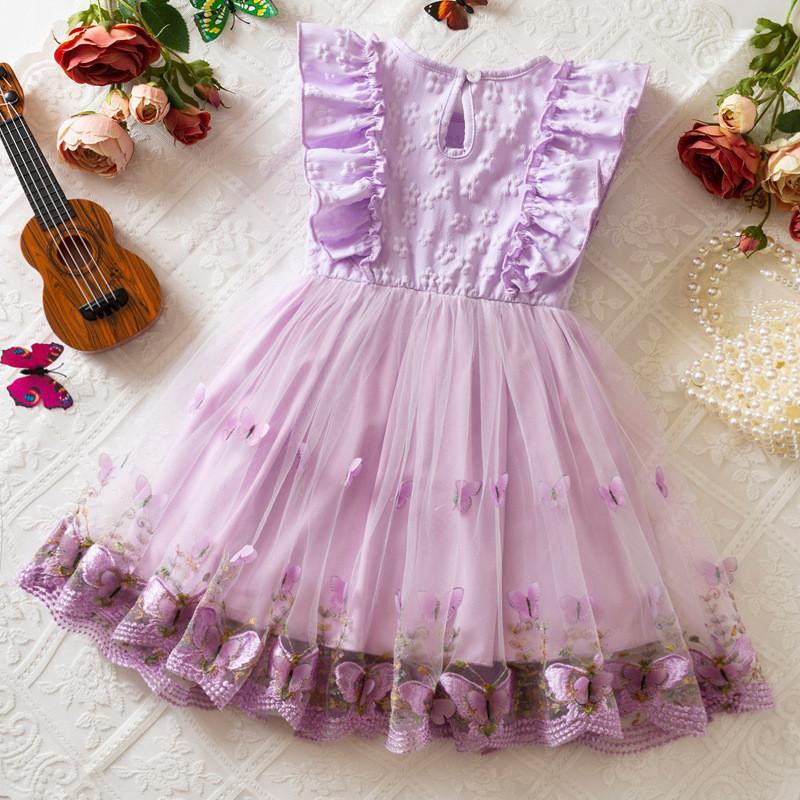 Girl Summer Princess Dress With Butterfly Mesh Fabric For Toddler Birthday Party