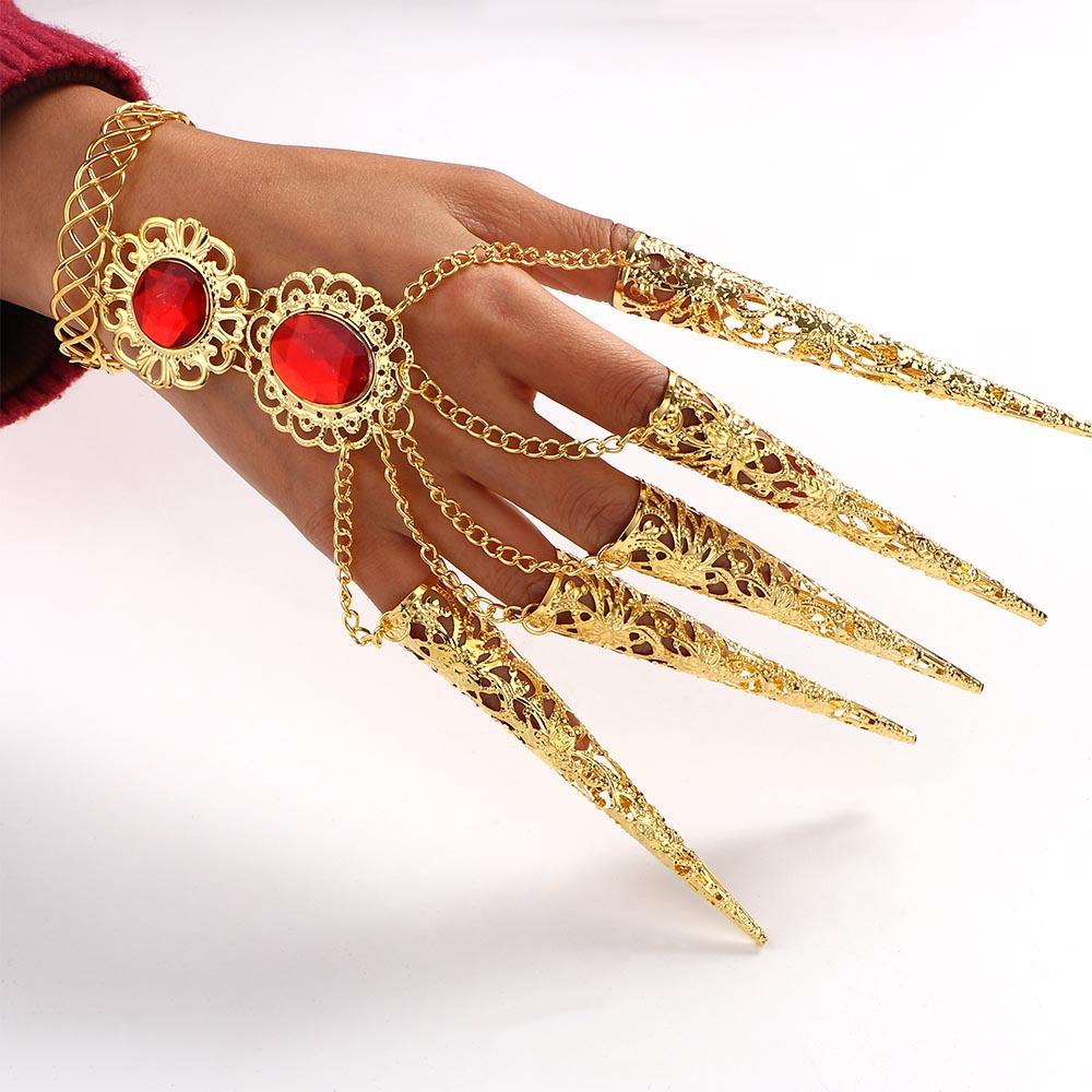 Thai Hollow Finger Tip Protection Belly Dance Bracelet Golden Finger Nail Rings Knuckle Rings