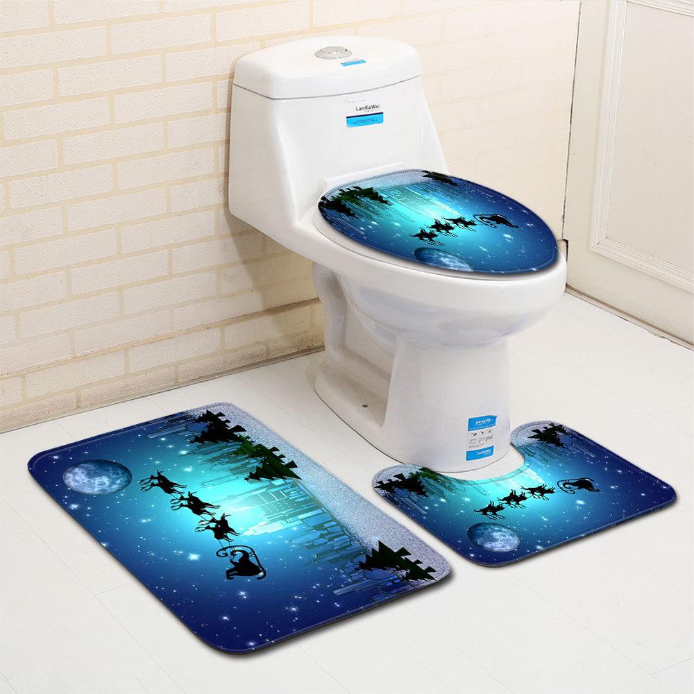 Christmas Bathroom Floor Mat Toilet Three-Piece Set