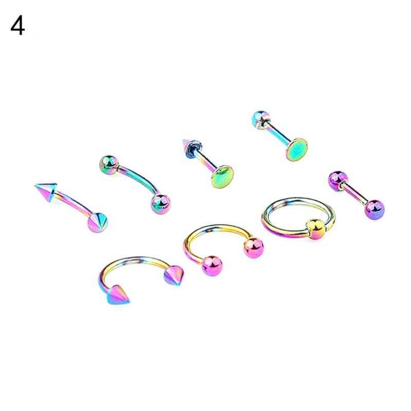 8Pcs Mixed Style Lip Tongue Eyebrow Nose Ring Barbell Body Piercing Jewelry