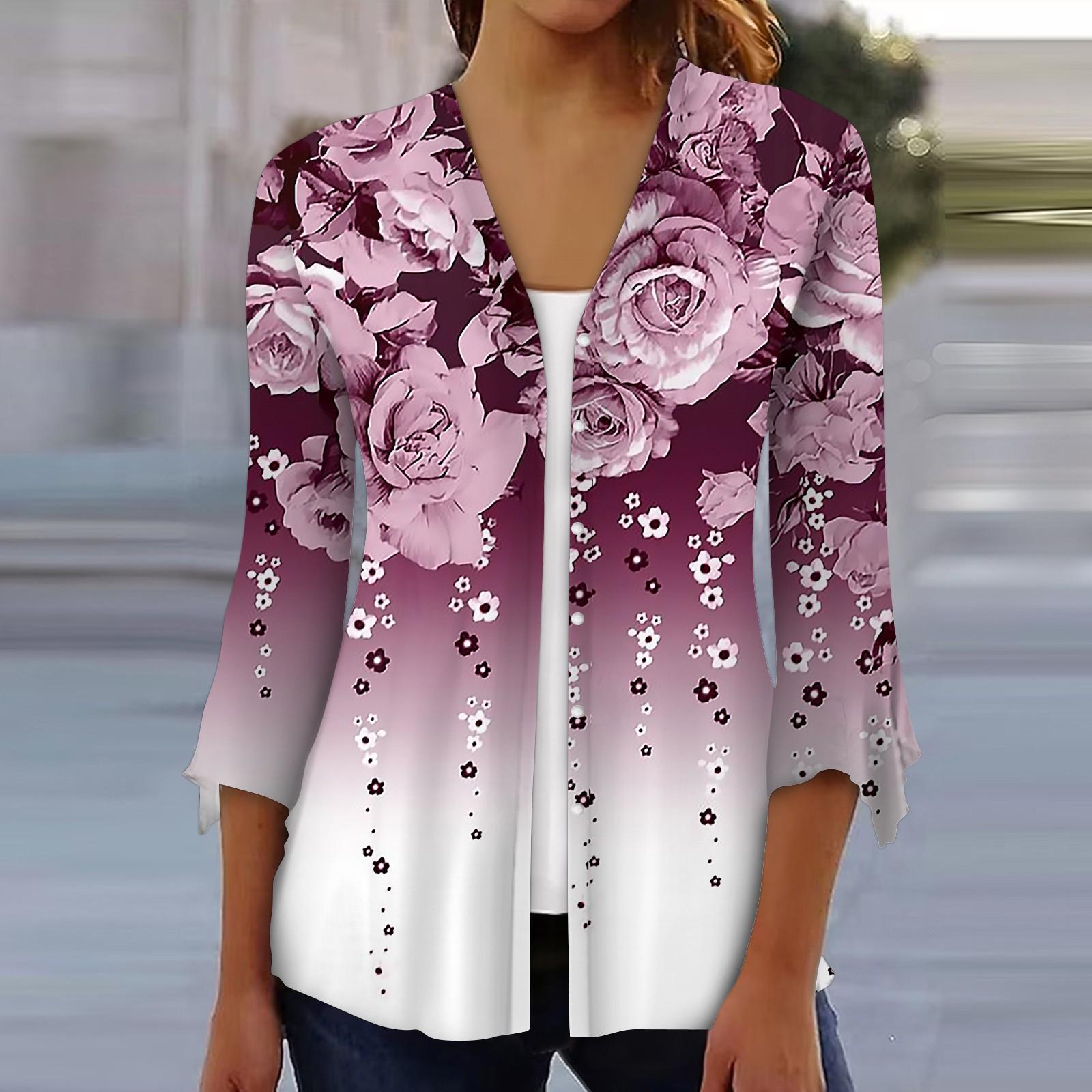 

Рубашки с рукавом 3/4 для женщин, свободная футболка с принтом, топы с v-образным вырезом и рюшами на рукавах XL розовый