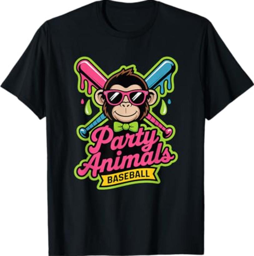 Party Animals Baseball Funny Monkey Vibrant Slime T-Shirt