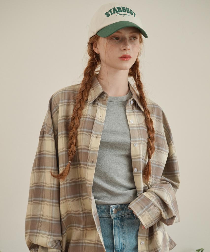 LOSSYROW Chemise à Carreaux Oversize Beige