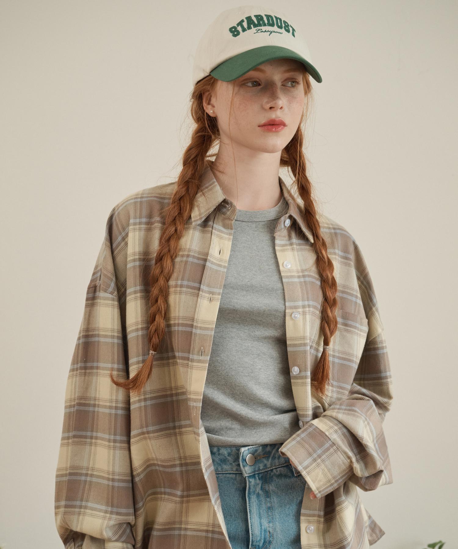 Rosiro Oversized Checkered Shirt Beige Beige/Free