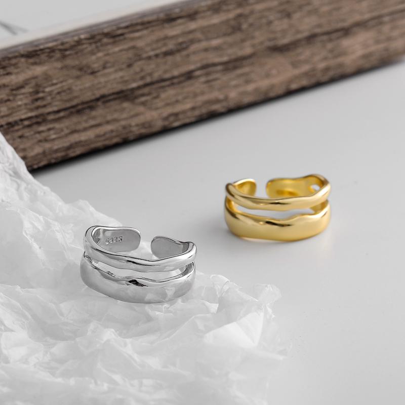 ANENJERY Charming Irregular High Polish Wave Rings Gold Open Rings Jewelry For Women Party Gifts S-R513