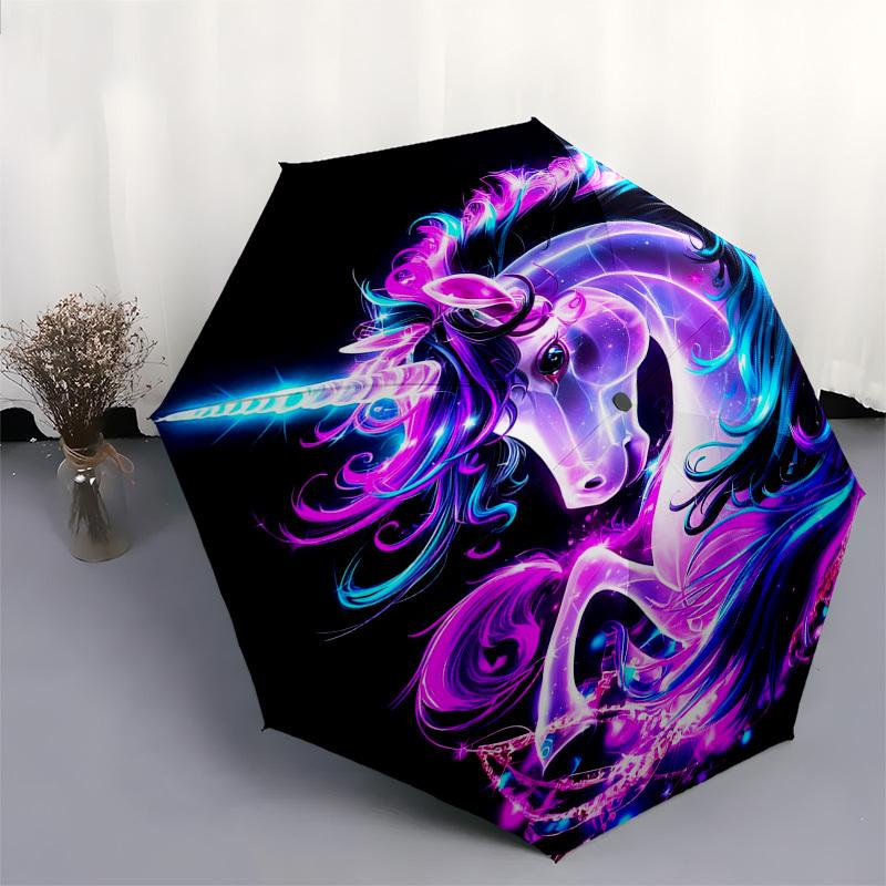 Unicorn, Fantasy Themed Automatic Opening and Closing Umbrella, Compact Travel Umbrella, Lightweight and Portable, Suitable for Beach Commut
