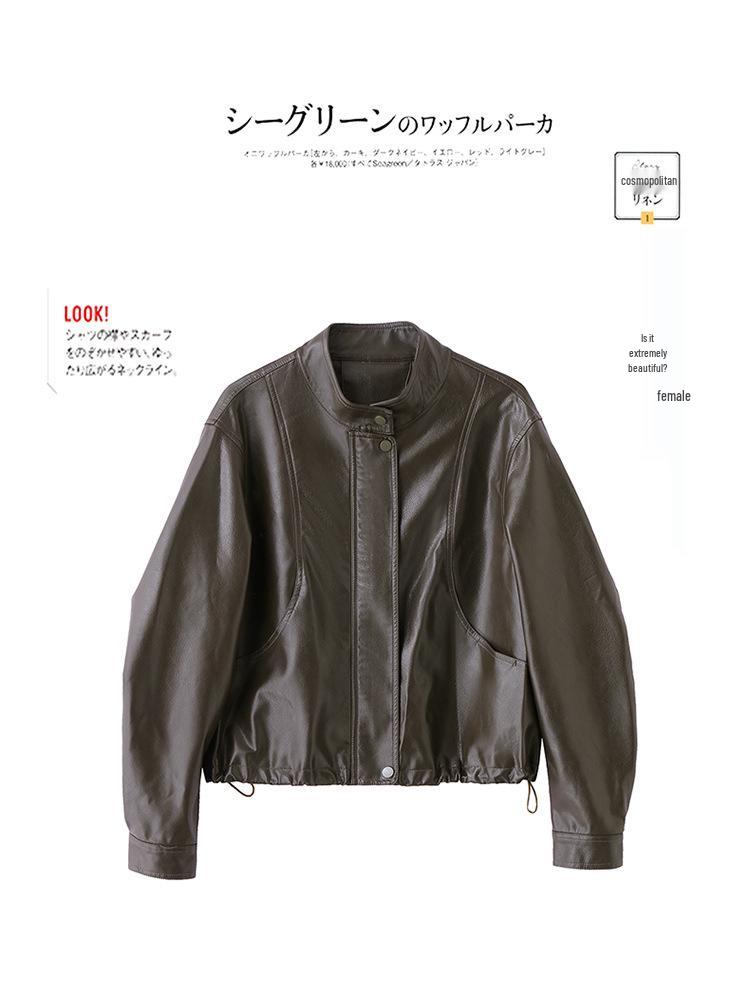 2025 Women's Korean Fashion Genuine Red Ancola Leather Jacket - Autumn/Winter Lambskin Trend