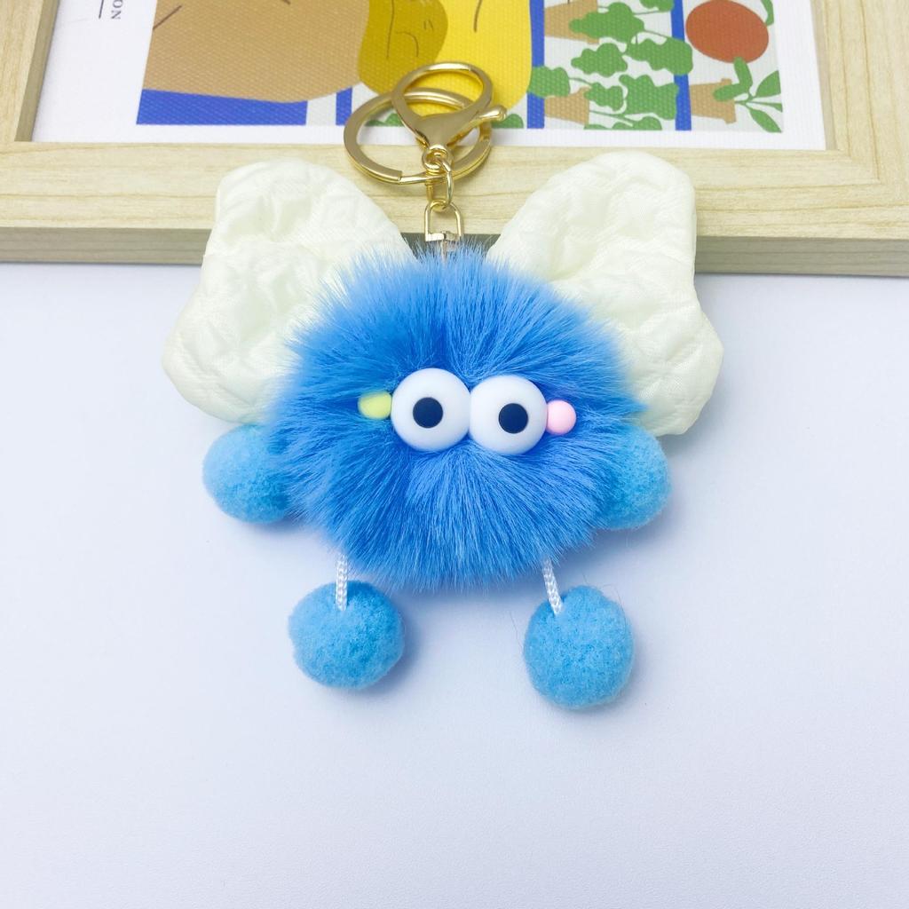 Rex Rabbit Plush Keychain with Bow and Coal Ball Pendant - Cute Couple Gift Accessory