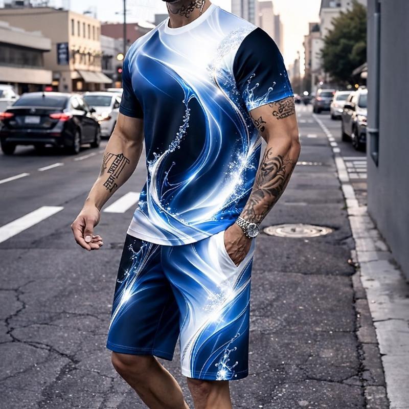 Men's Nautical Coconut Palm 2pcs Tees sets Summer Tops Short Sleeve Short Pants