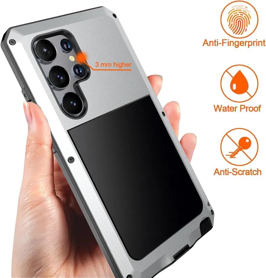 For Samsung S26 S25 Edge S24 S23 S22 S21 Plus S20 Ultra Tank Armor Metal Case Shock Drop Proof Heavy Doom Luxury Cover