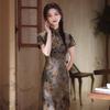 1011 Spring and Summer New Tie-dye Double-layer Medium and Long Cheongsam New Chinese Style Beautiful Temperament Slim Daily Cheongsam
