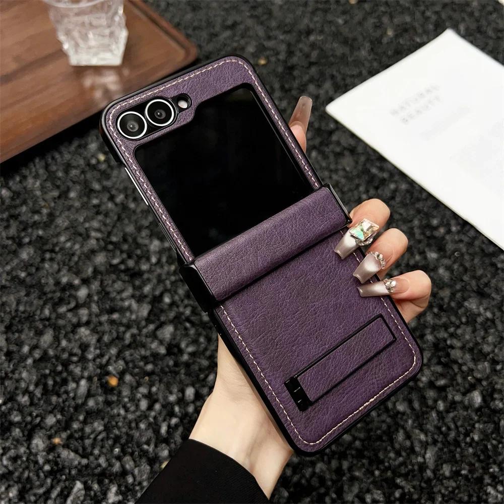 

Shockproof Hard Shell Hinge Protective Phone Case for Samsung Galaxy Z Flip 7 6 5 4 3 Flip6 Flip5 Flip7 Leather Bracket Cover Galaxy Z Flip7