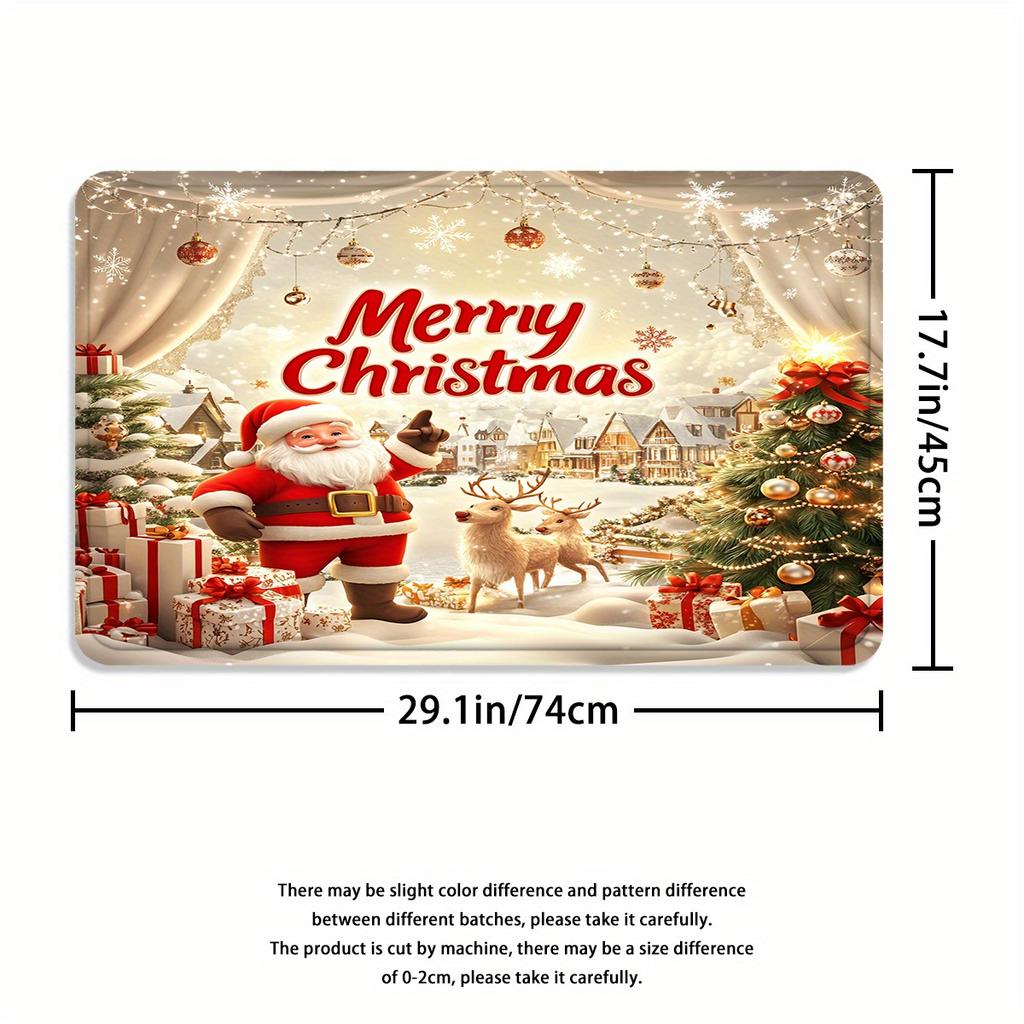 4Pcs Bathroom Shower Curtain Set  Christmas Santa Pattern Bathroom Curtain With 12 Hooks Non Slip Rugs Toilet Cover Mat Bathroom Partition