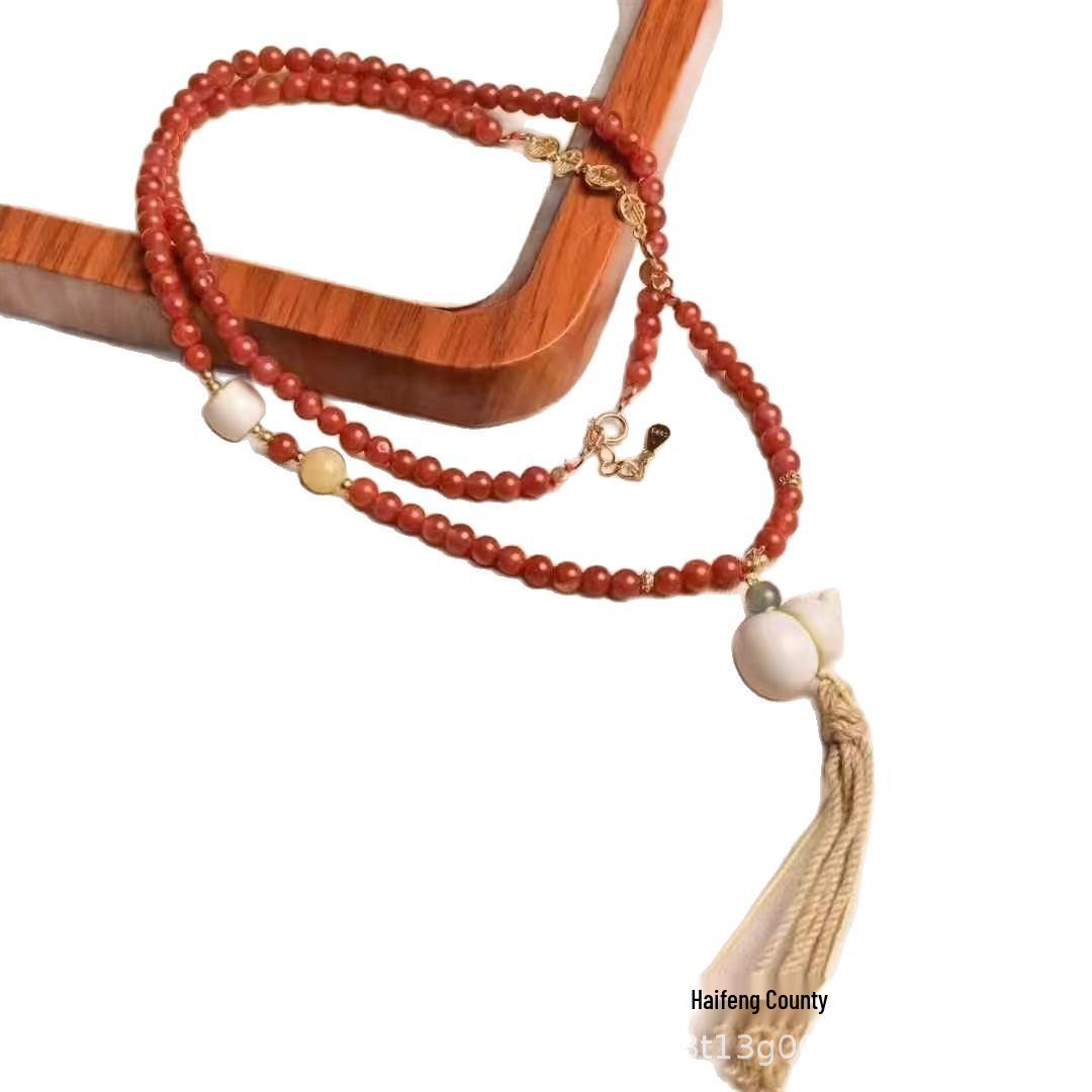 Trendy Chinese Style Nan Hong Agate Gourd Necklace: Versatile Beaded Sweater & Collarbone Chain Earth Globe: 166-98-08-88-18