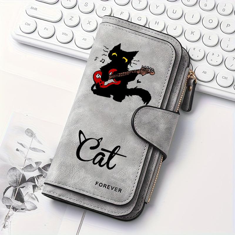 Women's Black Striped Cat Long Wallet Multi - functional Snap - button Coin Purse Ideal Gift for Cat Lovers Daily Use and Outdoor Activities