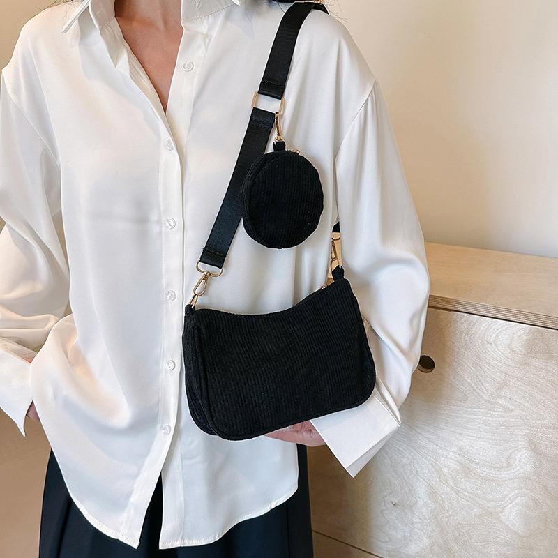 Women's bag corduroy new shoulder bag underarm bag fashion mother and child bag two-piece set messenger bag