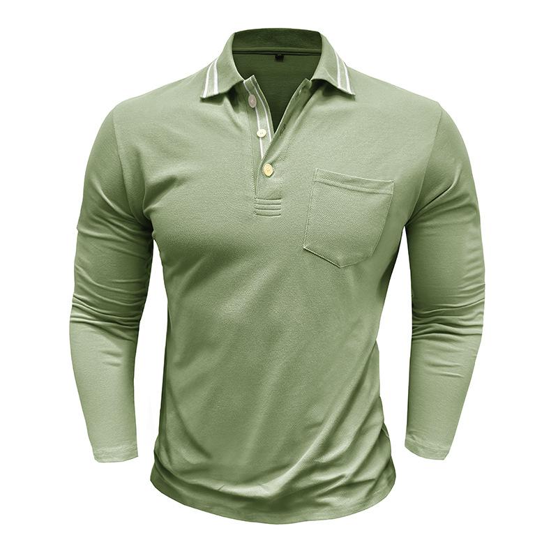 Spring Trend Men's Long Sleeve Casual Polo Shirts Solid Lapel Button Up Pullover Tops Autumn Turn Down Collar Polos