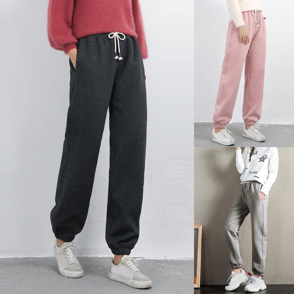 Fashion Women Plus Velvet Elastic Lace-up Casual Sweatpants Pants
