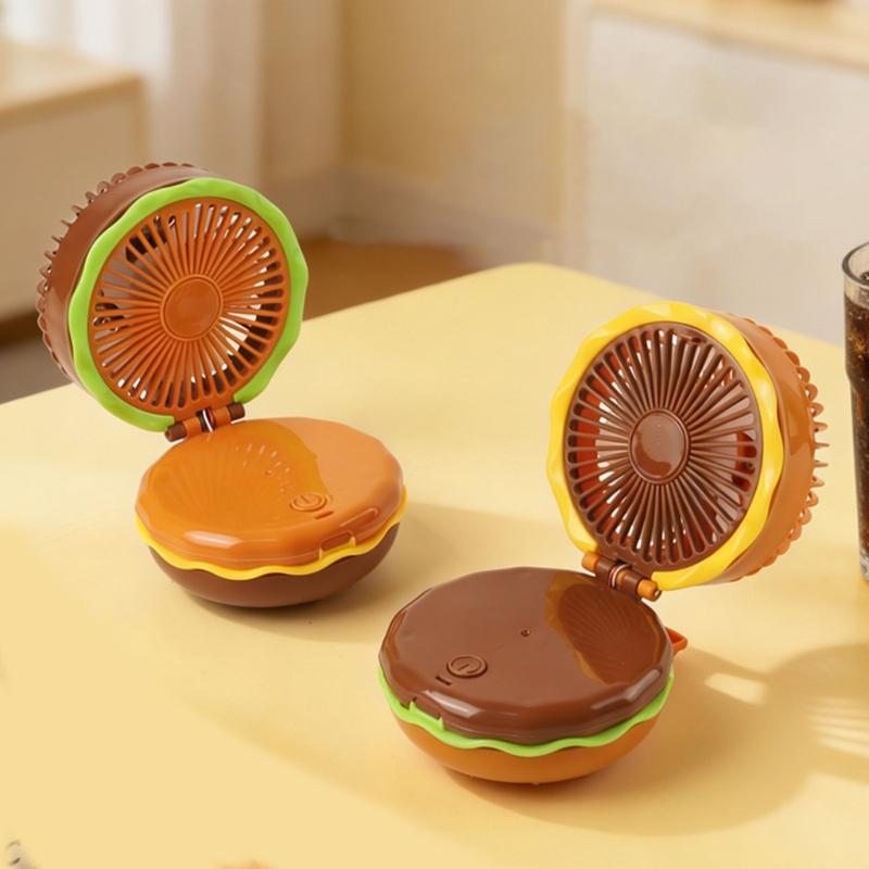 Portable Hamburger Shaped Mini Fan With 2 Battery Power For Desktop Or Handheld Use In Home Office Or Outdoor