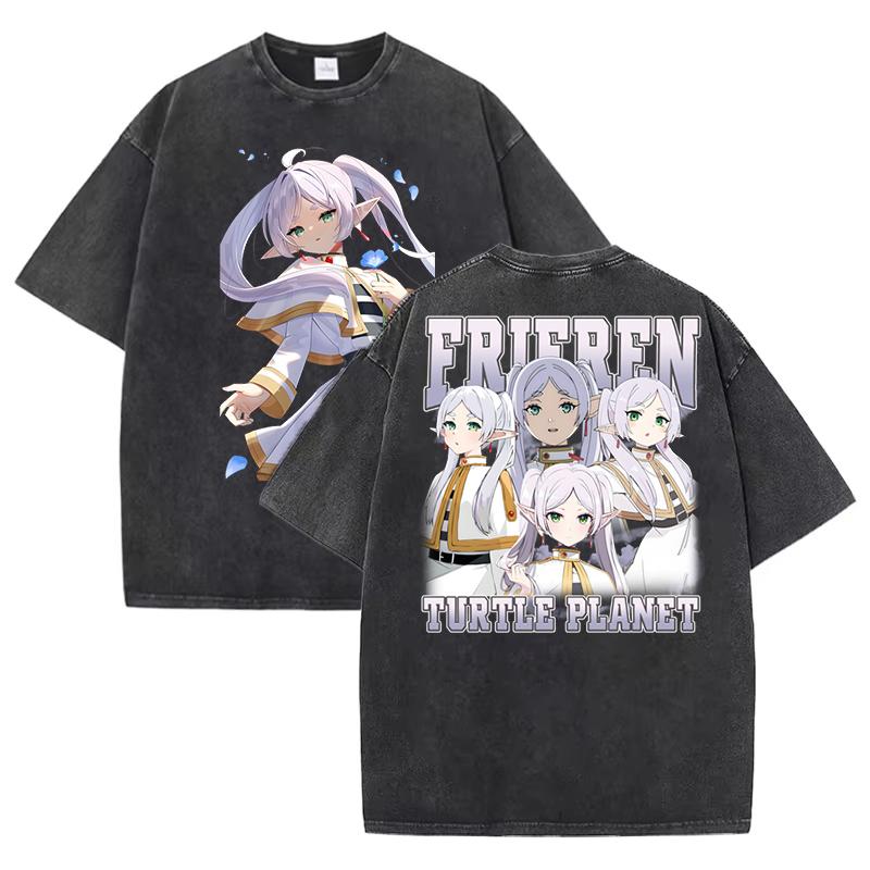 Hot Sale Anime Peripherals Frieren: Beyond Journey's End Graphic Print T-Shirt Men Women Streetwear Fashion Vintage Washed Cotton Summer New Tee