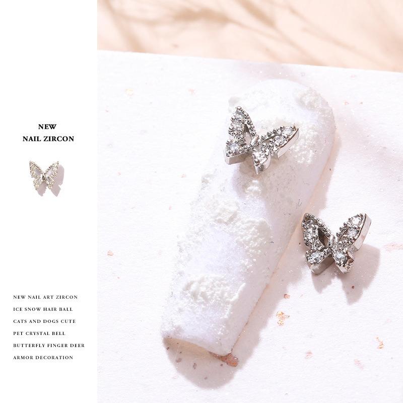 Butterfly Manicure Jewelry Japanese Zircon Nail Decoration Net Red Popular Fingertip Butterfly Metal New Decoration 1PS