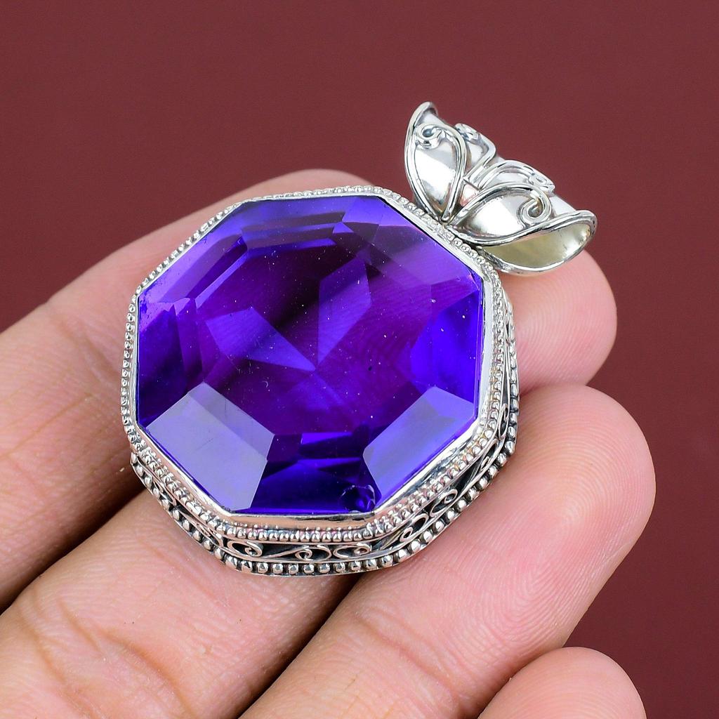 Faceted African Amethyst Pendant Vintage Design Pendant 925 Sterling Silver Pendant Handmade Jewelry Real Gemstone Pendant Engagement Gifts