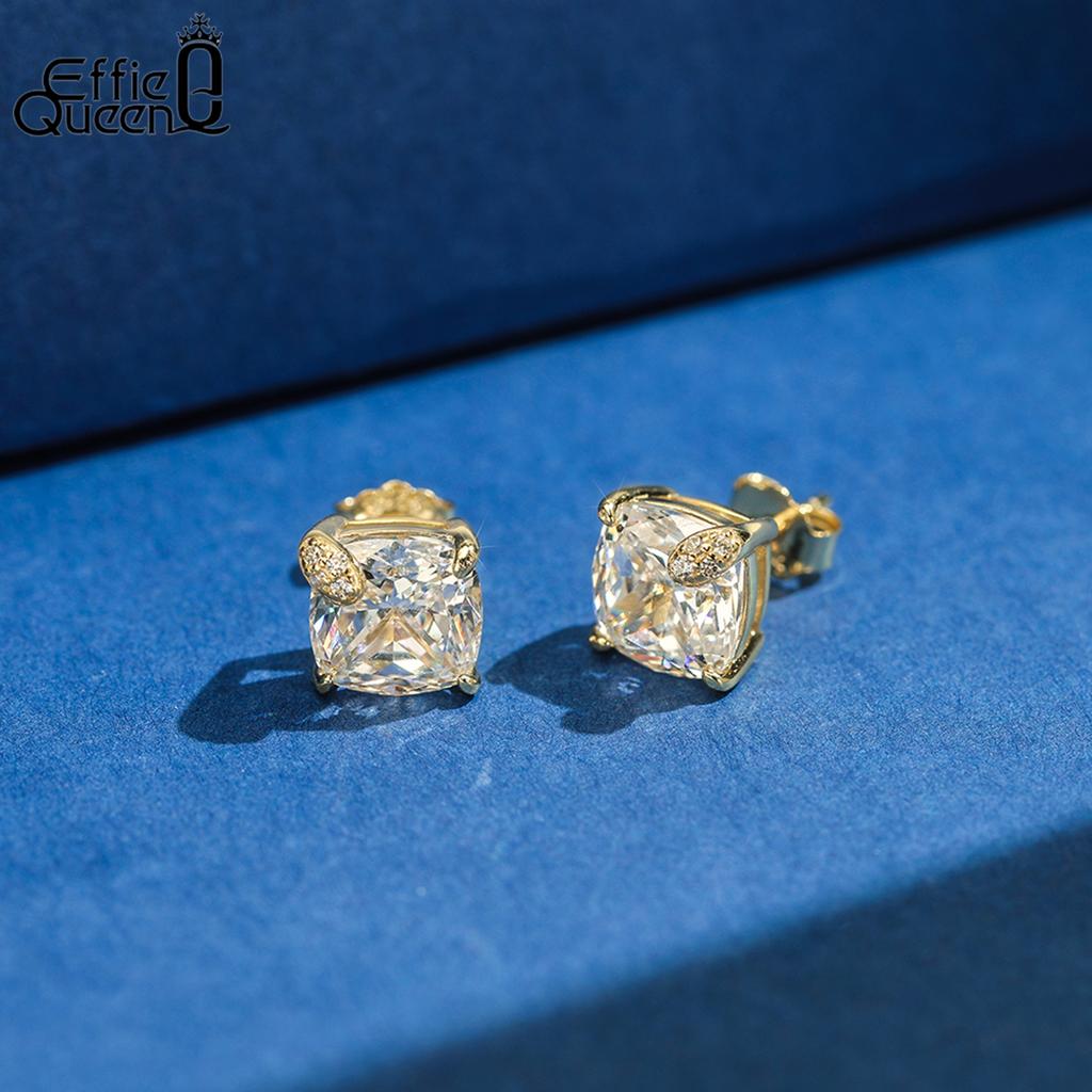 EFFIE QUEEN Silver Sparkling 8A Cubic Zircon Stud Earrings 925 Pure Silver Fashion CZ Earrings Wedding Party Jewelry Gift LZE58