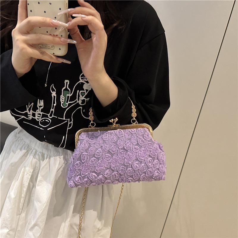 Chinese Cheongsam Bag, Dinner Bag, Mini Small Handbag, Oblique Span Texture Flower Chain Bag.