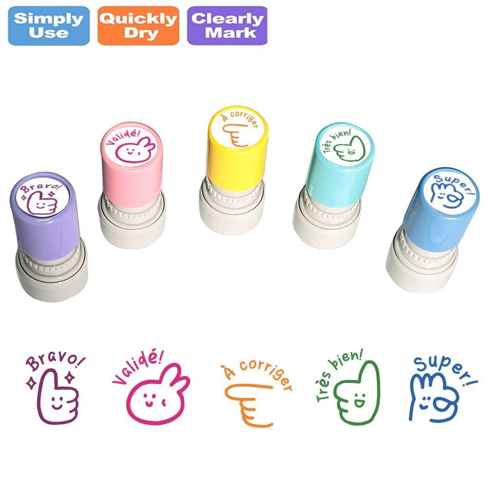 5Pcs/Set Round Emotional Expression Stamp French French Seal  Encourage Students