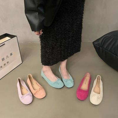 Scarpe Piatte alla Moda da Donna Autunno Nuovo Punta Tonda Bocca Bassa Nodo a Farfalla Leggere Suola Morbida Scarpe Singole Zapatos Mujer